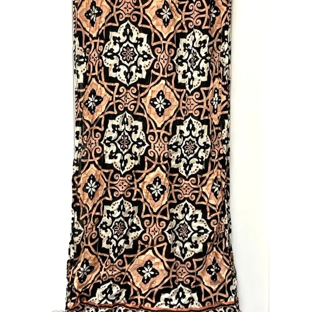 Boho Scarf Wrap Womens Black Brown Medallion Lightweight Fringe Festival